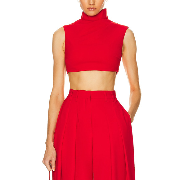 Monot  Red Crepe Sleeveless Turtleneck Crop Top Size 6 - Picture 1 of 5